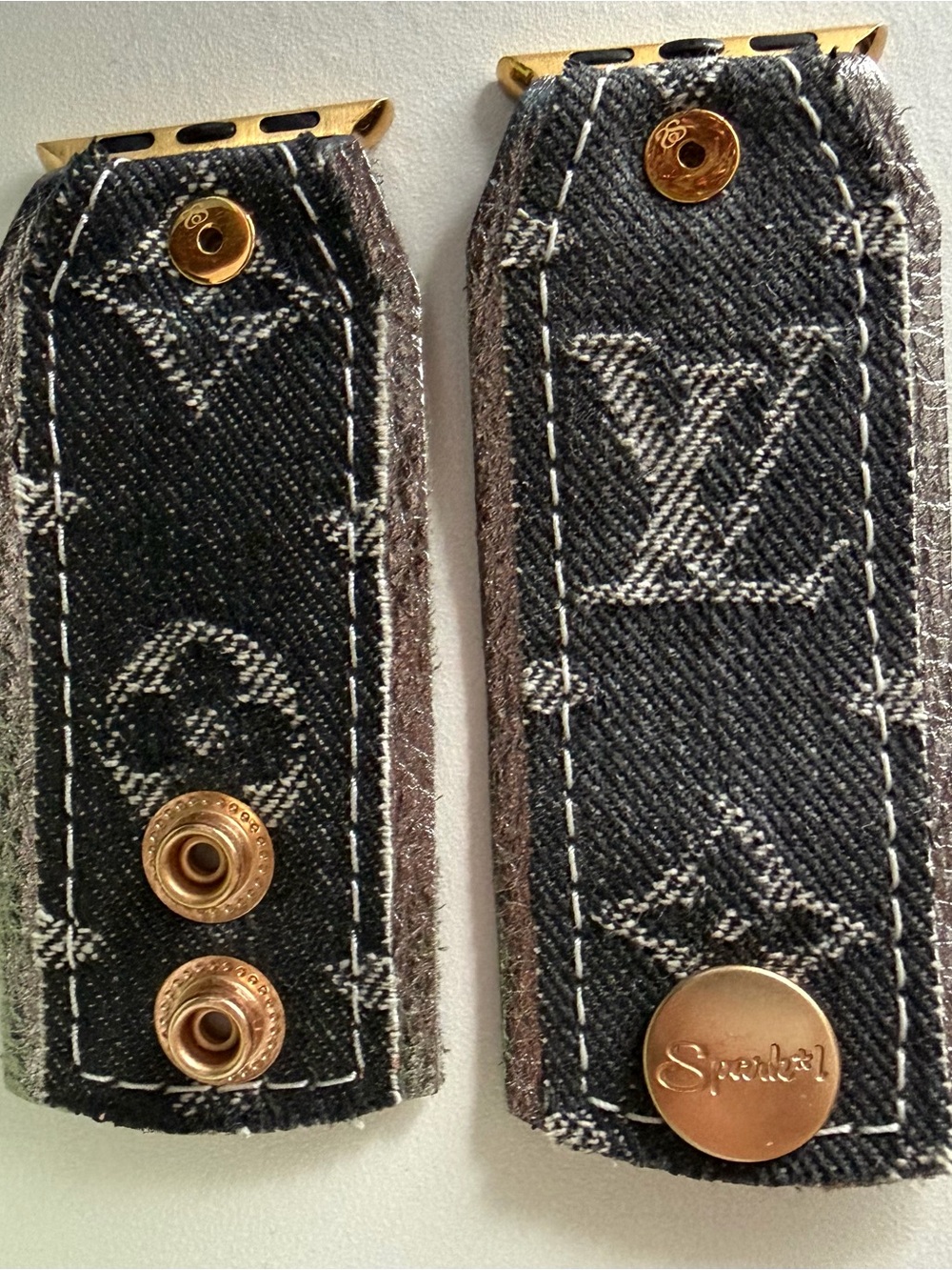 Upcycled Black LV Denim Spark*l bow band for Apple Watch, size XS/S - Picture 3 of 6
